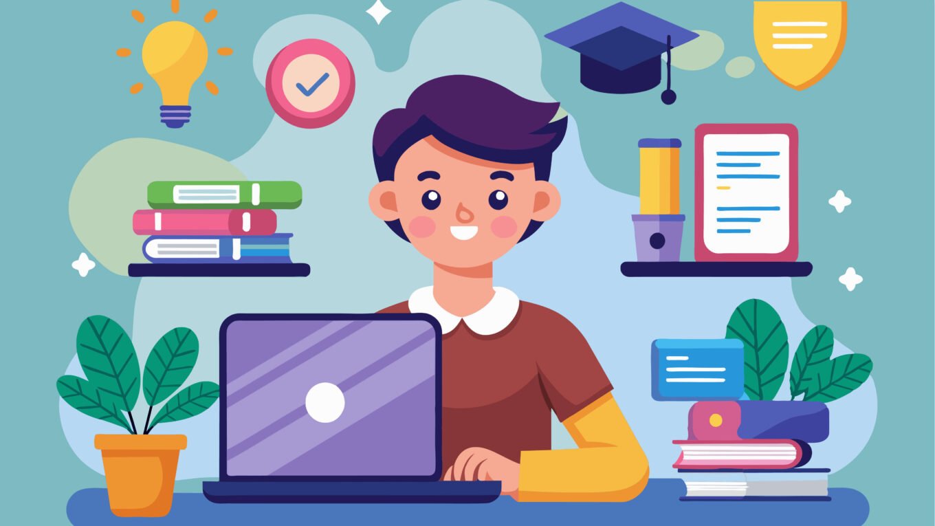 online learning graduation cartoon